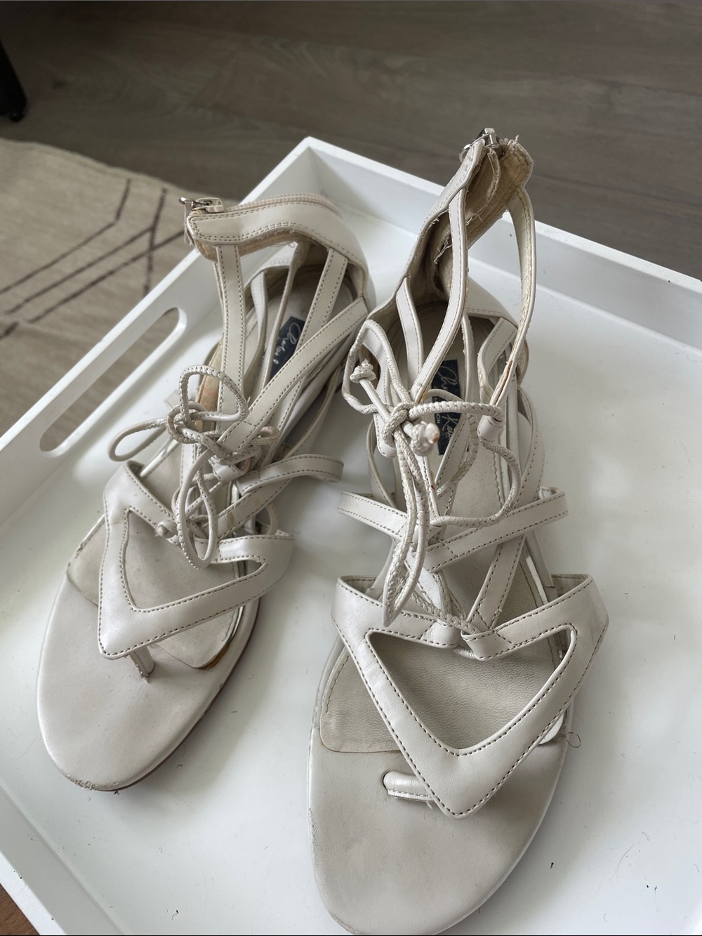 Charles & Keith Cream Lace-Up Strappy Sandals